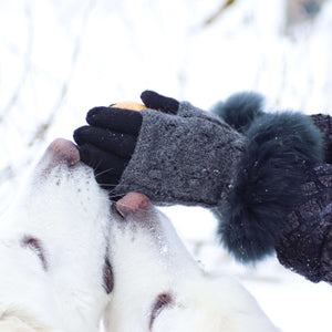 Baby alpacka ull och läder handvärmare